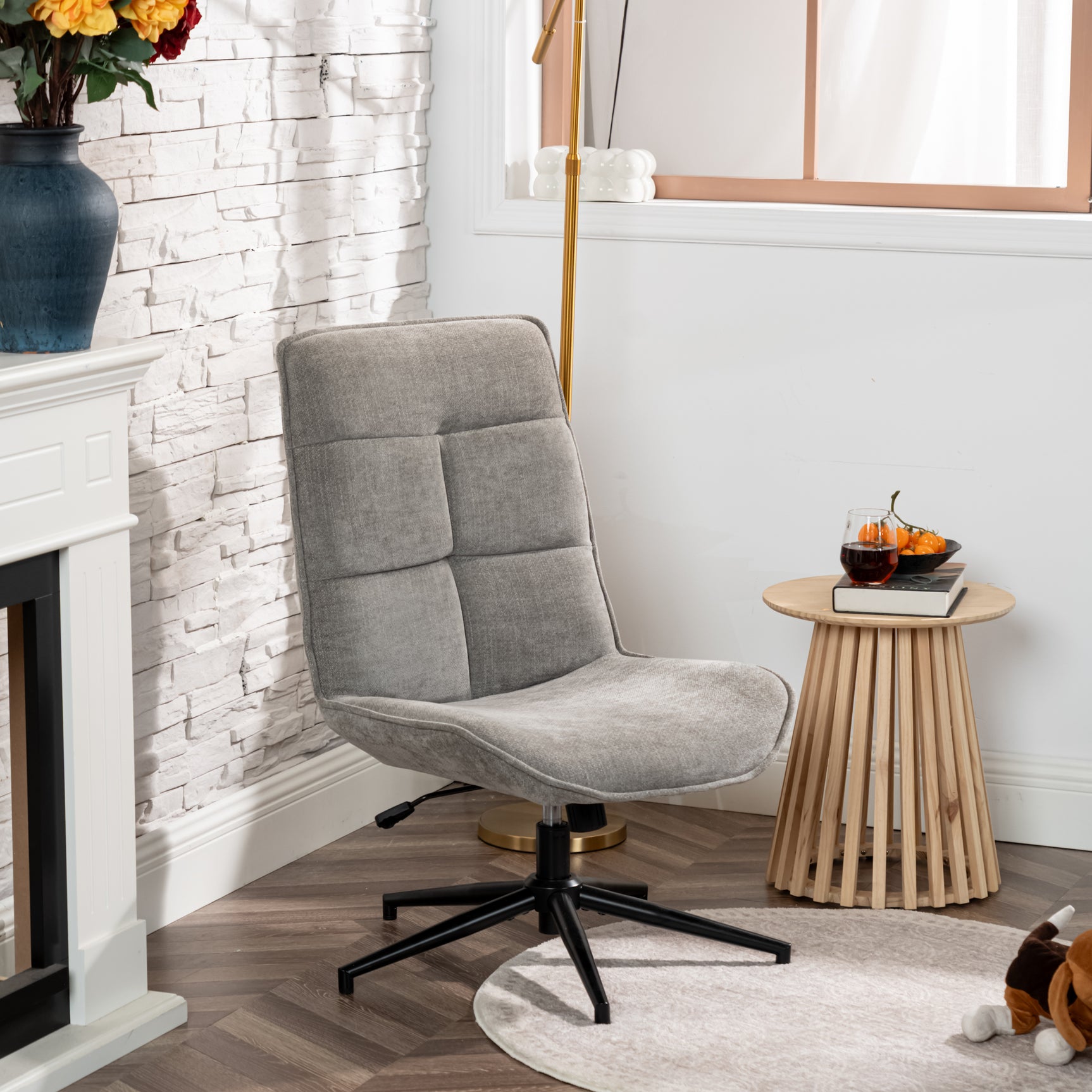 Adjustable leisure armchair in 360 ° swivel crushed caterpillar - Charlotte