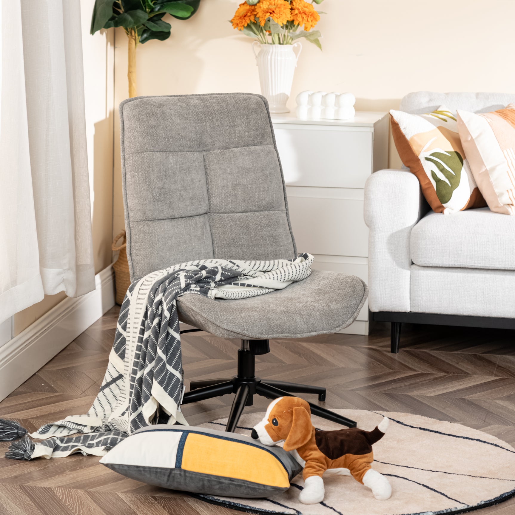 Adjustable leisure armchair in 360 ° swivel crushed caterpillar - Charlotte
