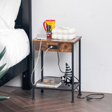 Actoint table/end of industrial design in vintage brown and black metal with double tray and integrated USB ports - Oakham