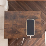 Actoint table/end of industrial design in vintage brown and black metal with double tray and integrated USB ports - Oakham