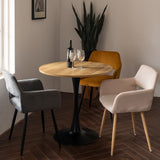 Table salle à manger ronde vintage 2-4 personnes en chêne et métal noir - CLIFT