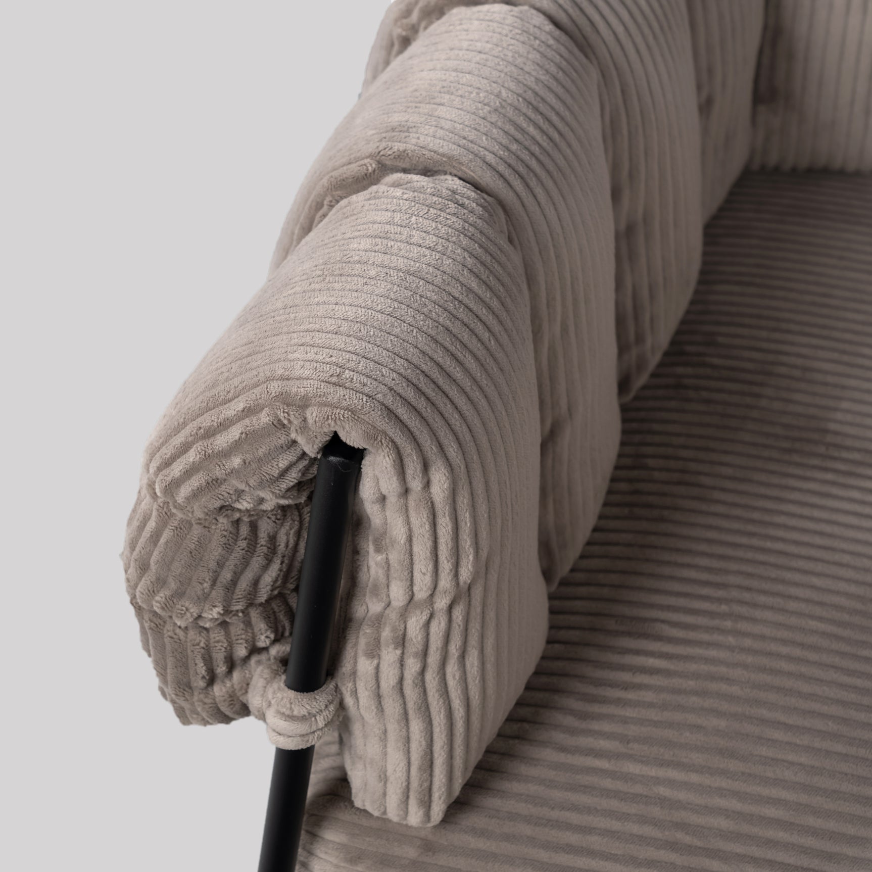 Lounge armchair with armrests in light taupe corduroy - DOMCO