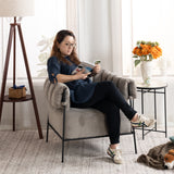 Lounge armchair with armrests in light taupe corduroy - DOMCO