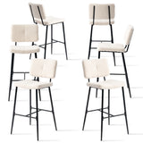 Lot de 6 tabourets de bar scandinaves avec dossier en tissu mouton bouclette beige - POMONA BAR