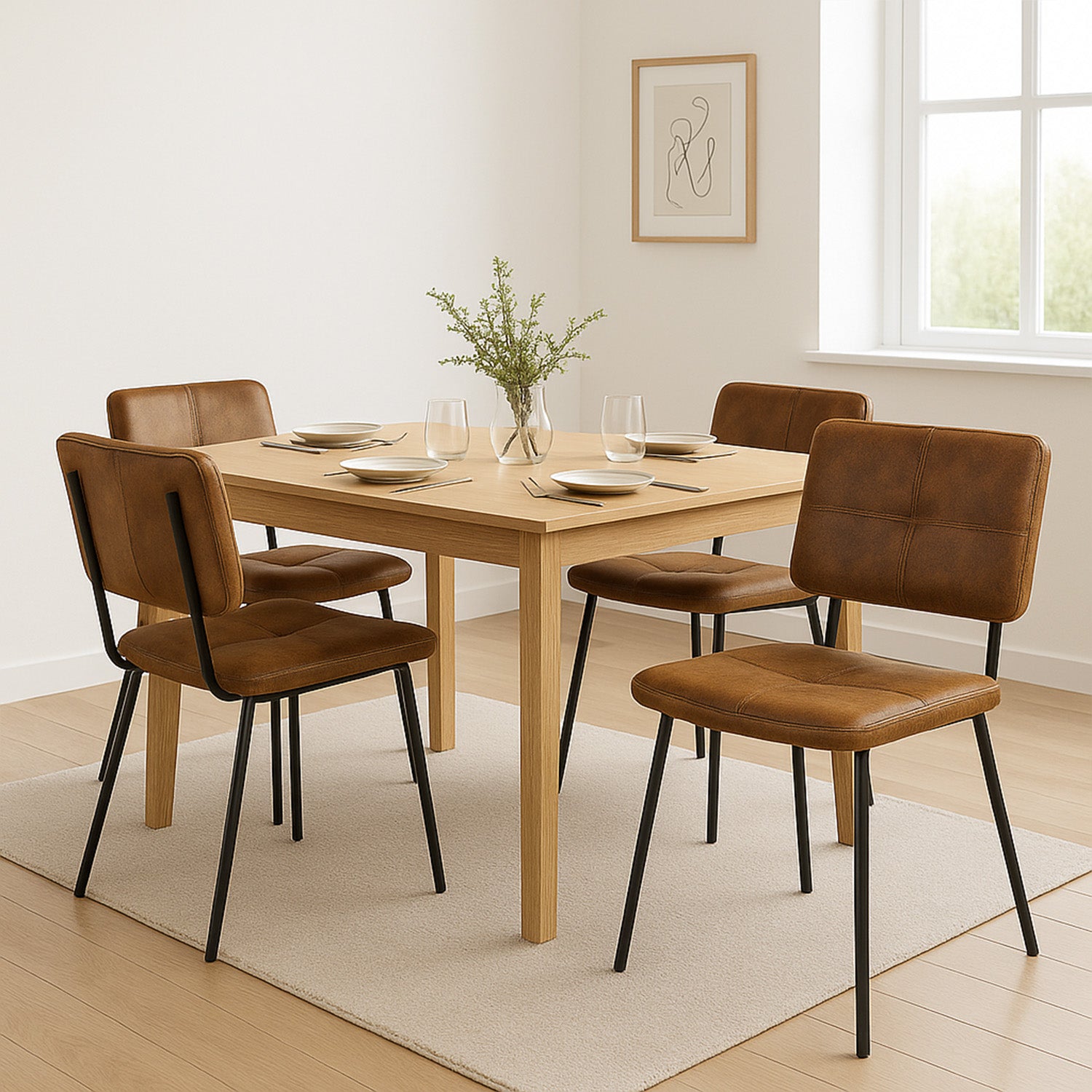 Lot de 4 chaises de salle à manger industrielles en suédine - POMONA
