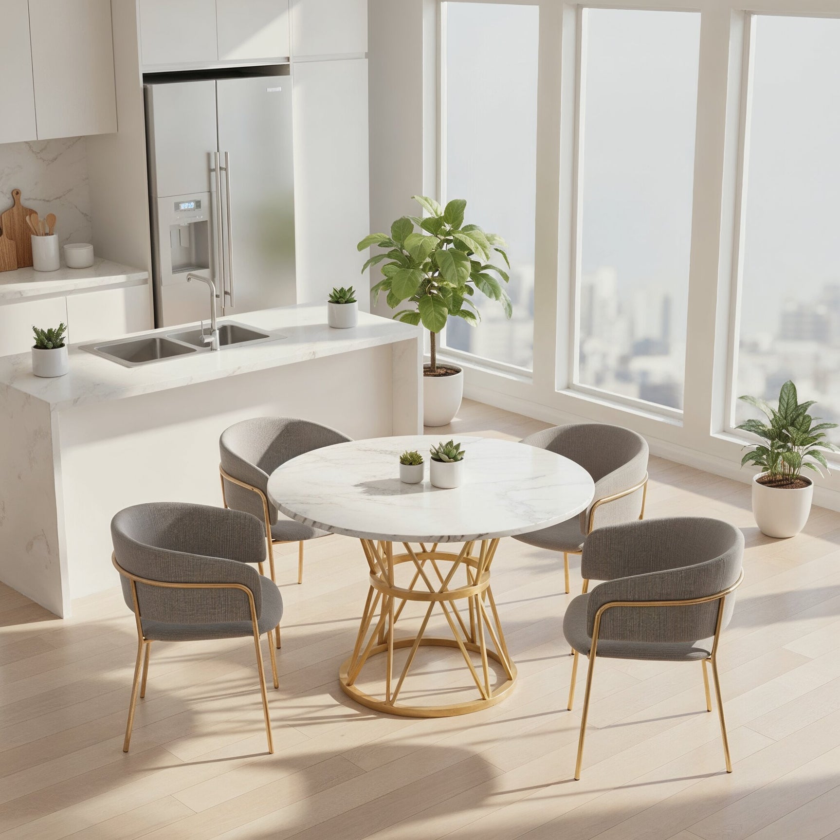 Set of 2 modern gray chopped fabric chairs with tilted wood and metal feet, ergonomic backrest and adjustable feet