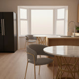 Set of 2 modern gray chopped fabric chairs with tilted wood and metal feet, ergonomic backrest and adjustable feet