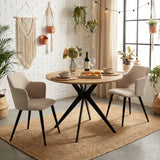 Round Table Table Table Table Timber Ø80 cm with 4 black velvet chairs, modern and comfortable style