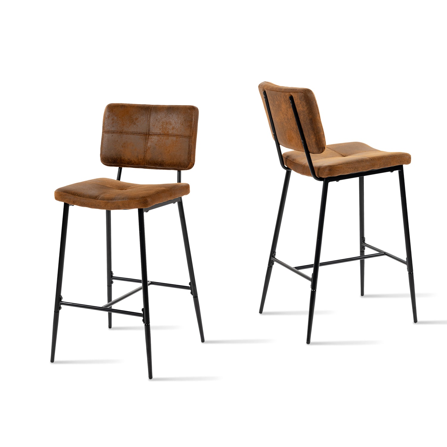 Set of 2 industrial bar stools with suede back - POMONA BAR
