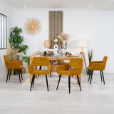 Set of 6 Scandinavian dining room armchairs with Safran yellow velvet armrests - Cromwell Corduroy
