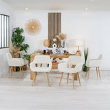 Lot de 6 fauteuils de salle à manger scandinaves avec accoudoirs en tissu mouton bouclette beige - CROMWELL