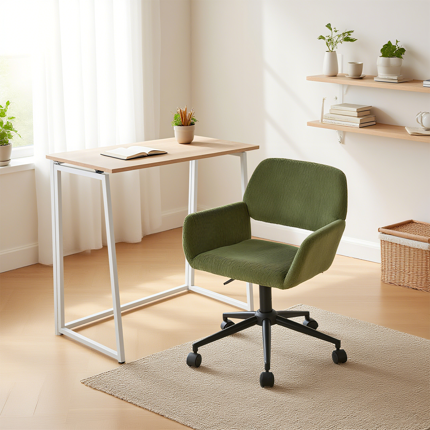 Ensemble bureau pliable et fauteuil de bureau en velours côtelé vert olive âââââââ€?ASCOLI & ROSS