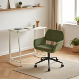 Ensemble avec bureau pliable blanc à roulettes et fauteuil en velours côtelé vert olive âââââââ€?ASCOLI & ROSS