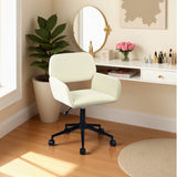 Fauteuil de bureau en velours côtelé beige, réglable en hauteur, rotation à 360° - ROSS