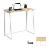 Folding Industrial Computer Office in Oak Wood and White Metal - Ascoli