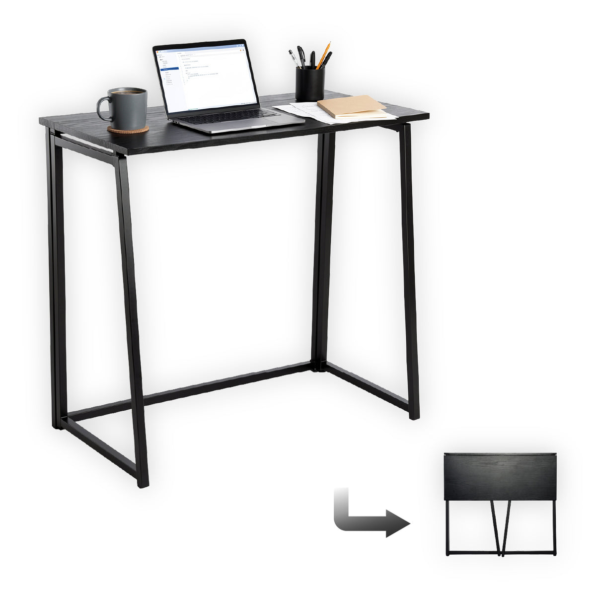 Foldable industrial desktop in wood and black metal - Ascoli
