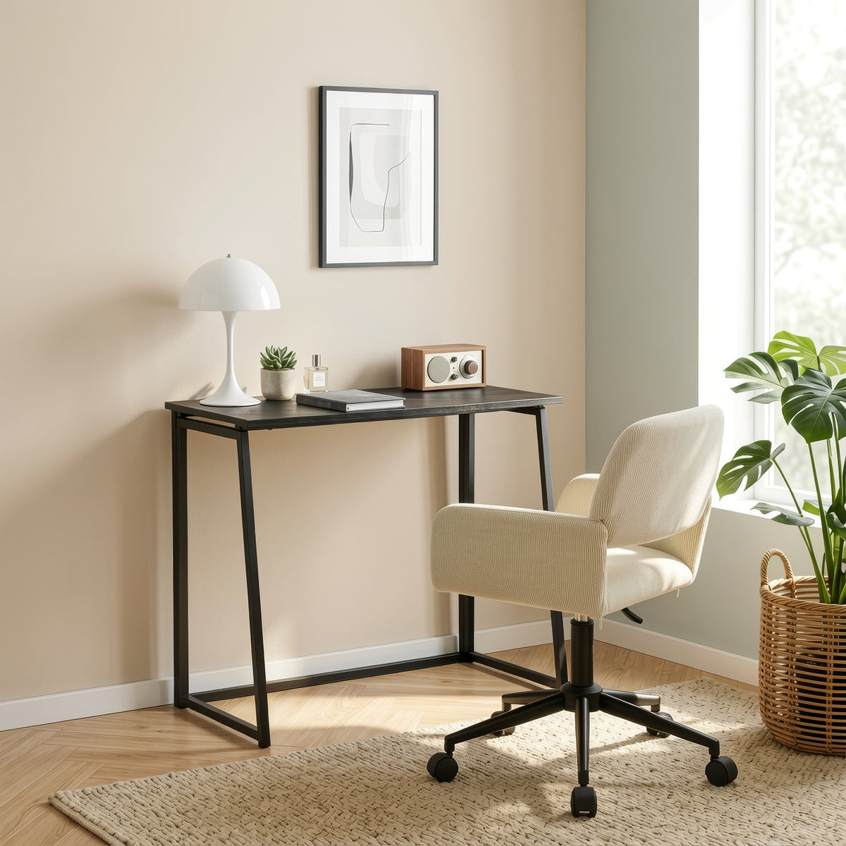 Foldable industrial desktop in wood and black metal - Ascoli