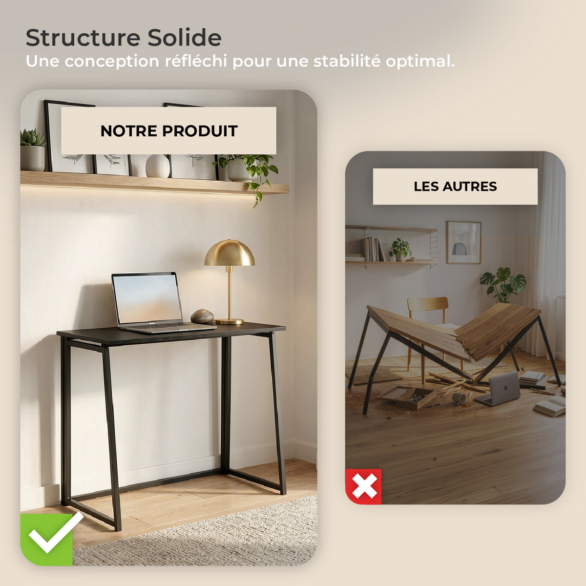 Foldable industrial desktop in wood and black metal - Ascoli