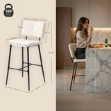 Lot de 4 tabourets de bar scandinaves avec dossier en tissu mouton bouclette beige - POMONA BAR