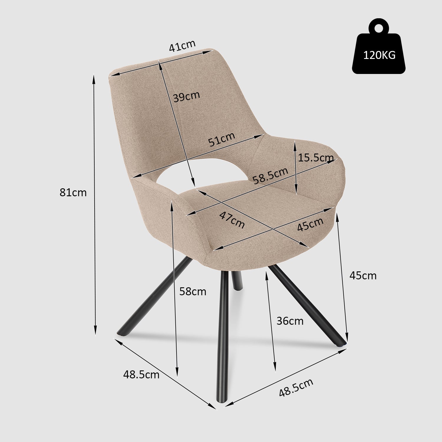 Set of 6 Scandinavian dining chairs with beige fabric armrests - Beth