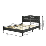 Lit double (160 x 200cm) avec tête de lit capitonnée en tissu gris (matelas non inclus) - LEON
