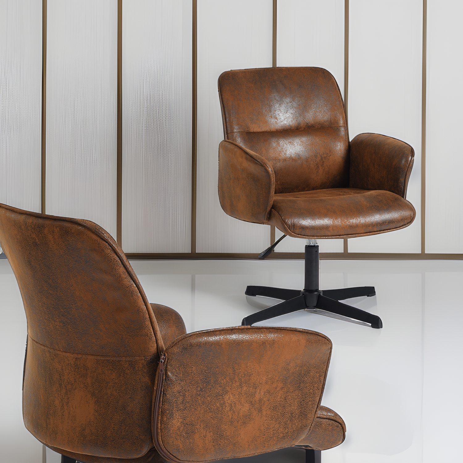 Fauteuil de bureau ergonomique réglable pivotant avec accoudoirs en suédine - THOMASINA