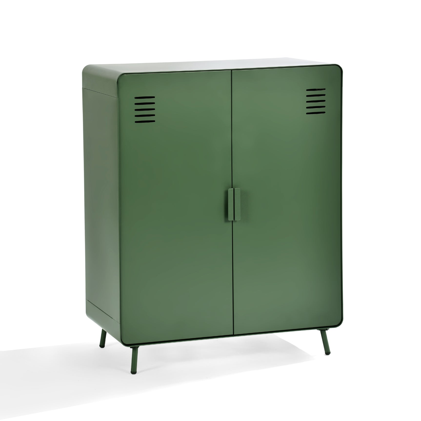 Armoire/Casier métallique vert au style industriel avec étagères et 2 portes - WALNUT