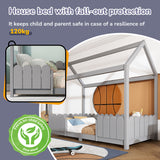 Lit cabane enfant 90x200 cm gris en bois massif avec barrières de sécurité et sommier à lattes (sans matelas)