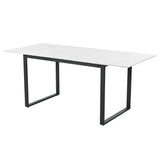 Ausziehbarer Esstisch 140/180 x 80 x 75 cm mit MDF-Platte in weißem Marmoreffekt und schwarzen Metallbeinen