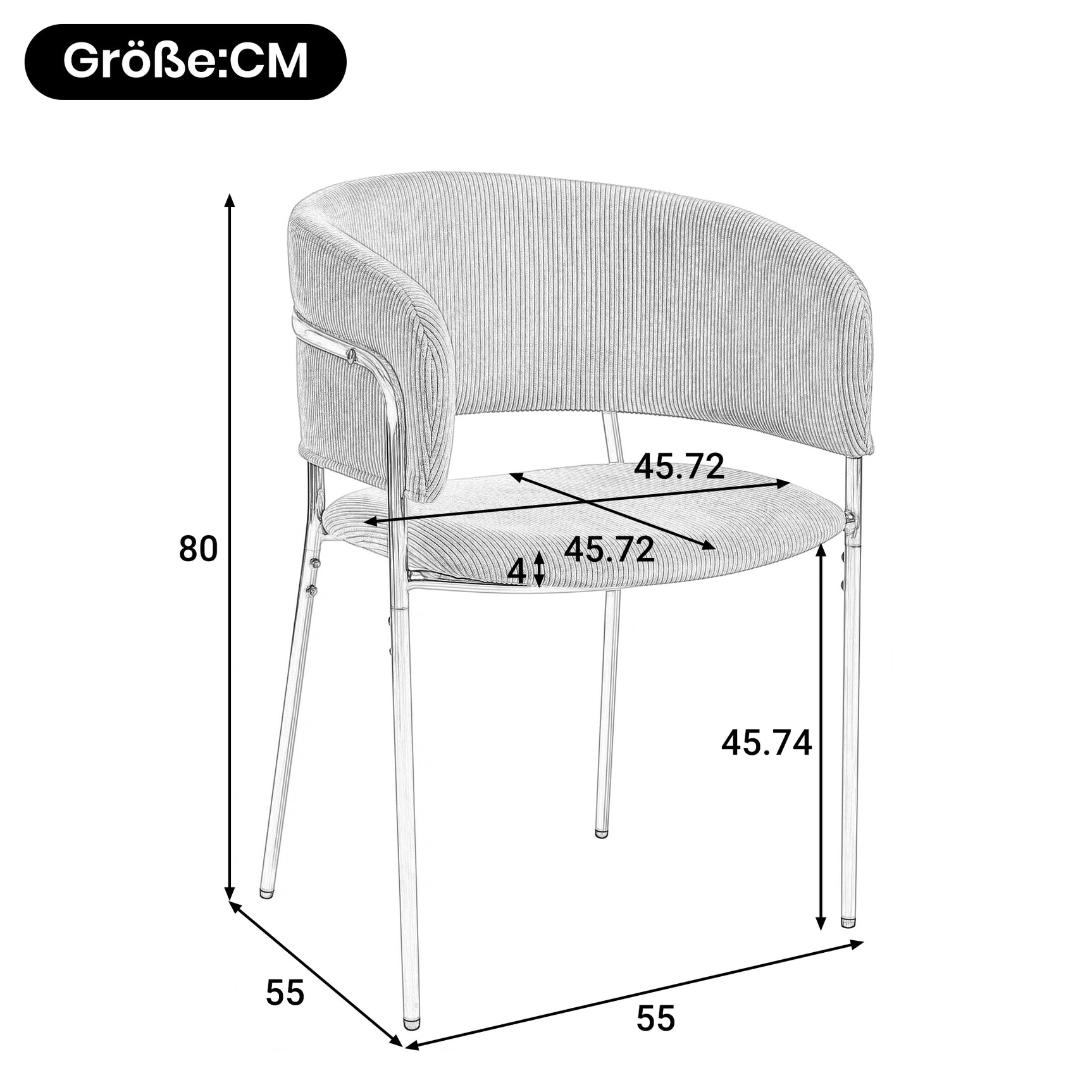 Set of 2 modern gray chopped fabric chairs with tilted wood and metal feet, ergonomic backrest and adjustable feet