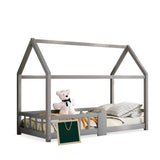 Cabin bed children 90x200 cm Gray in solid wood with blackboard, slatted base and safety barriers, without mattresses
