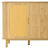 Sideboard Moderne à Rattan et Métal Meuble de Salon avec Schublades Onde 3D et Portes Halbovales Optique de Bois