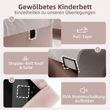 Verpacktes Kinderbett 90 × 200 cm (ohne Matratzen) in rosa Samt mit gewölktem Kopfteil
