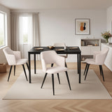 Ensemble table à manger extensible noire et 4 fauteuils en tissu beige de style scandinave