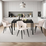 Ensemble table à manger extensible noire et 4 fauteuils en tissu beige de style scandinave