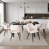 Ensemble table à manger extensible noire et 6 fauteuils en tissu beige de style scandinave