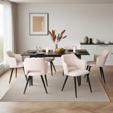 Ensemble table à manger extensible noire et 6 fauteuils en tissu beige de style scandinave