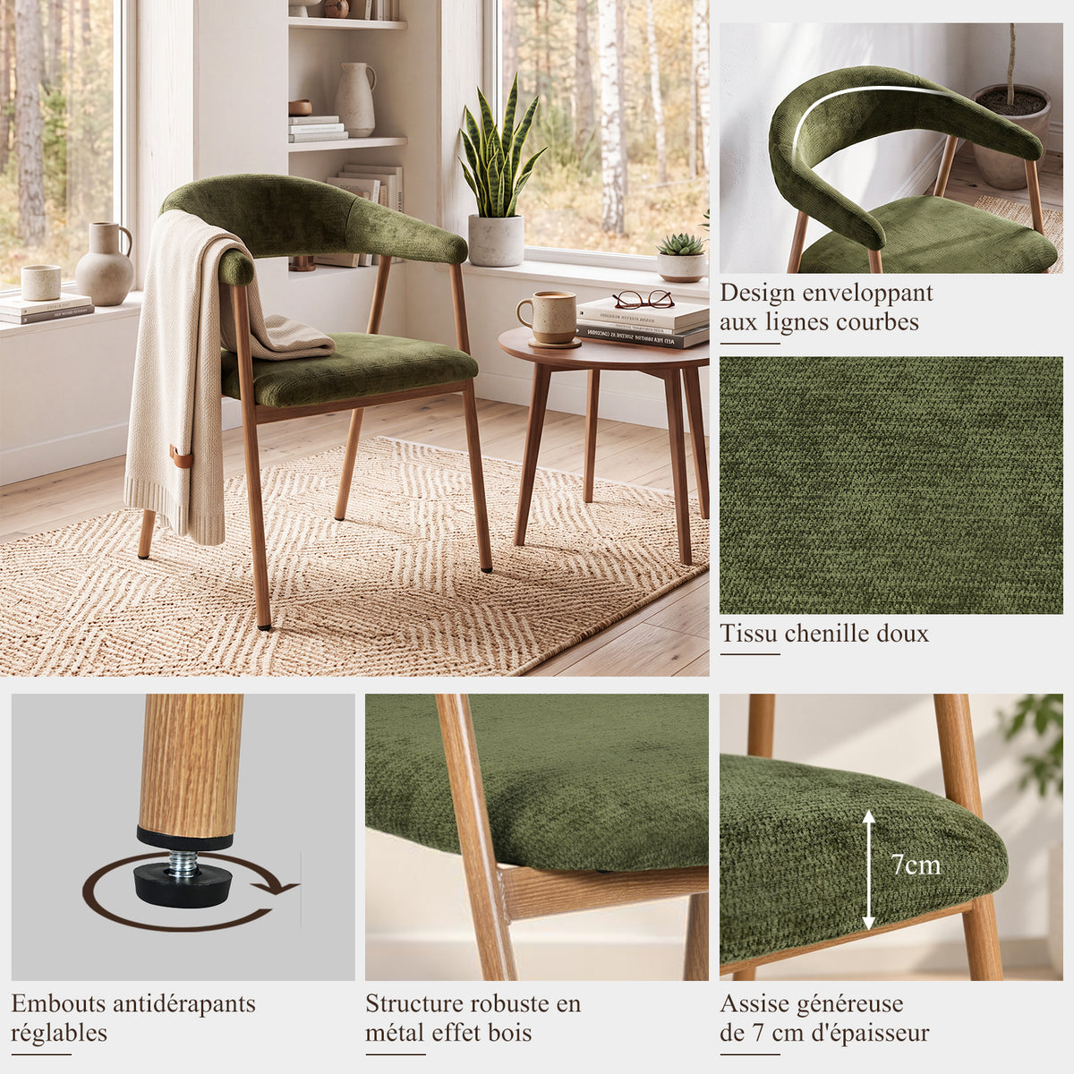 Set of 2 Scandinavian dining room armchairs with beige fabric armrests - Cromwell