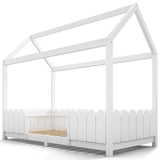 Lit cabane enfant 90x200 cm blanc en bois massif avec barrières de sécurité et sommier à lattes (sans matelas)