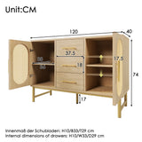 Oak caning buffet with 3 drawers, 2 doors, adjustable shelves and anti-breeching device-120 × 40 × 74 cm