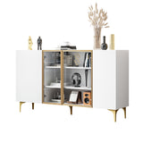 Modernes 4 -Door -Buffet weiß mit geschmitterten Glas- und Goldmetallfüßen, minimalistisches Design mit großem Stauraum
