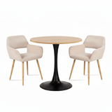 Round Table Table Table Table Timber Ø80 cm with 4 black velvet chairs, modern and comfortable style