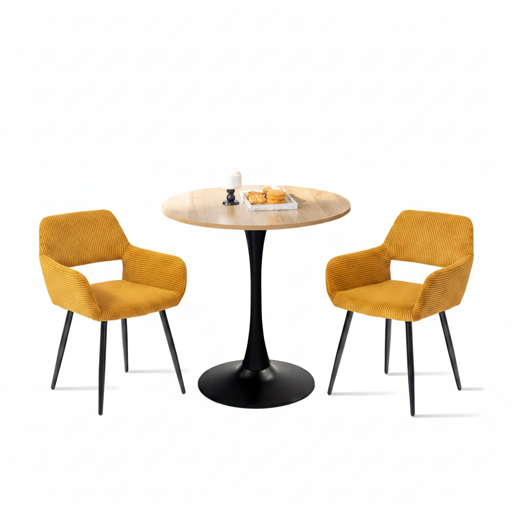 Round Table Table Table Table Timber Ø80 cm with 4 black velvet chairs, modern and comfortable style
