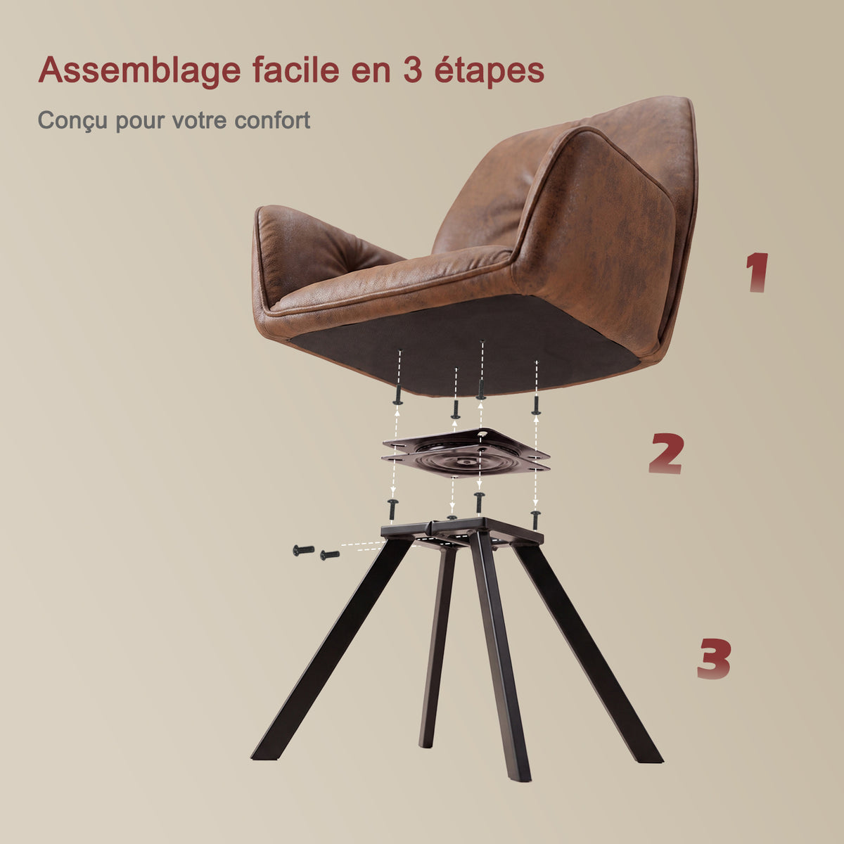 Ensemble de salle à manger comprenant une table extensible et 4 fauteuil pivotant confortables en suédine