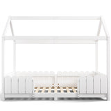 Lit cabane enfant 90x200 cm blanc en bois massif avec barrières de sécurité et sommier à lattes (sans matelas)