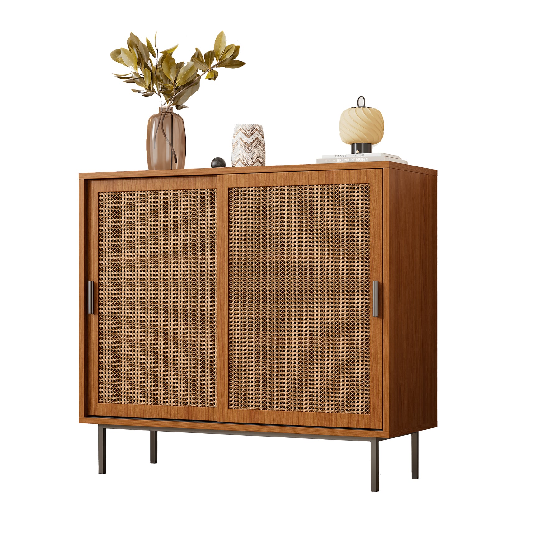 Buffet de cuisine en bois style campagne avec 2 portes coulissantes et étagères réglables â€?100 × 90 × 37 cm