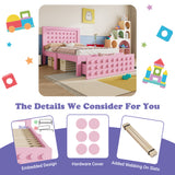 Pink child bed 90x200 cm with storage drawer and creative design in blocks, solid wood frame
