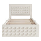 White child bed 90x200 cm with storage drawer and creative design in blocks, solid wood frame