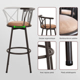 Lot de 2 tabourets de bar industriels pivotants avec dossier en tissu marron - HAILEY 29