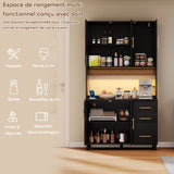 Buffet de cuisine 183 cm avec éclairage LED contrôlé par application, 2 ports USB, 2 prises, 3 tiroirs, étagères réglables et poignées dorées â€?idéal pour cuisine et salle à manger